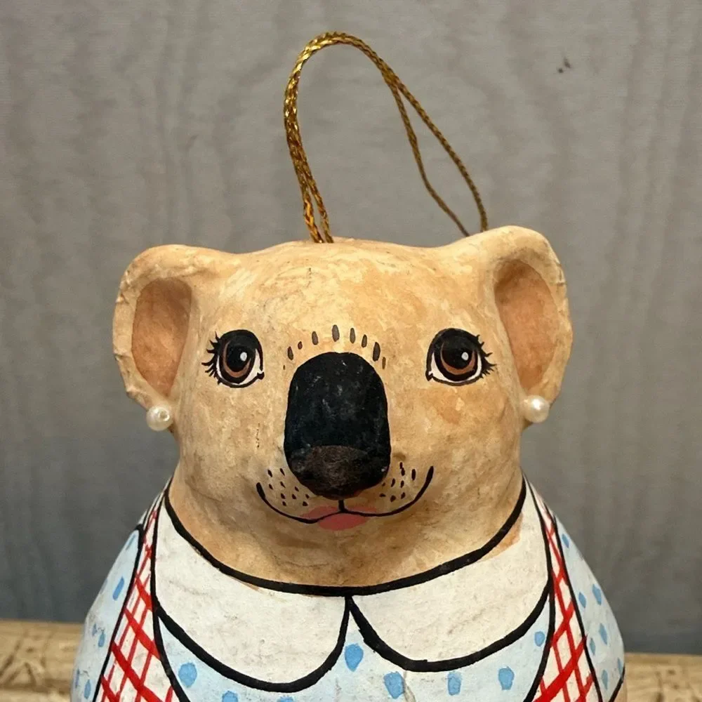 Vintage Baker Koala Bear Ornament Round Belly Papier Mache Hand Crafted Bakery